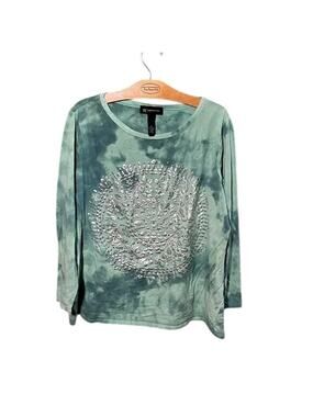 INC Sage Green Tie Dye Long Sleeve Top with Metallic Mandala Design